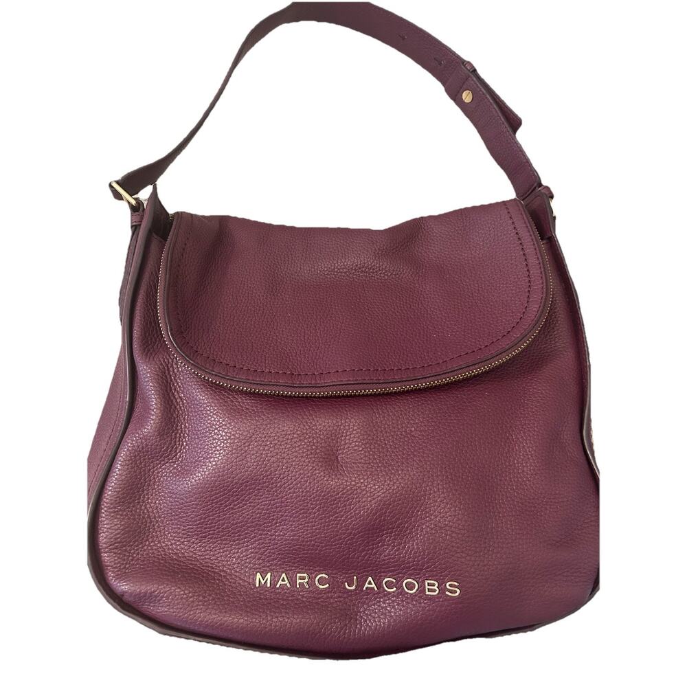 Marc Jacobs The Groove Hobo Large Fold Over Bag Burgundy Pebbled Leather‎